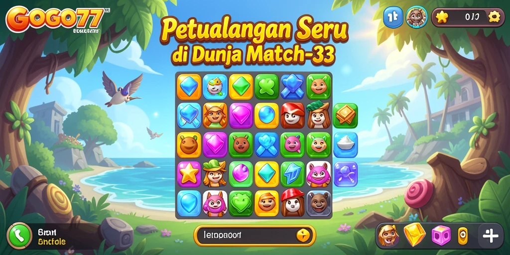 Screenshot GOGO77 menampilkan momen seru pencocokan item Match-3.