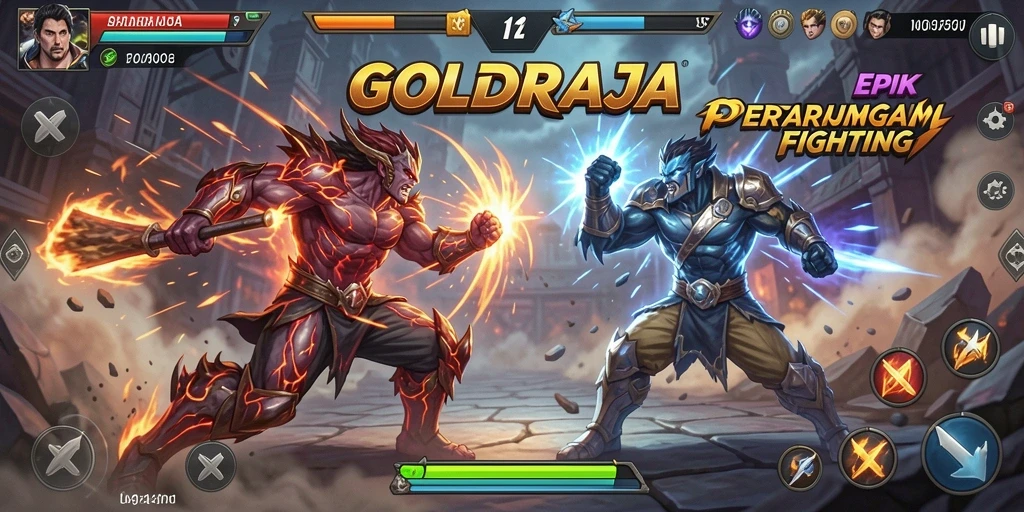 Tampilan gameplay <strong>GOLDRAJA</strong> yang menegangkan dalam pertarungan seru.