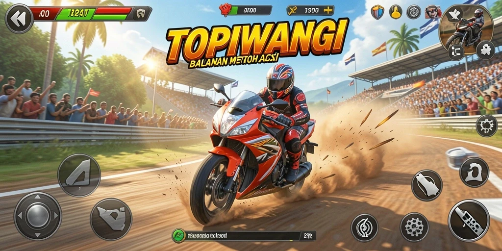 Tampilan gameplay mendebarkan dalam balapan motor.